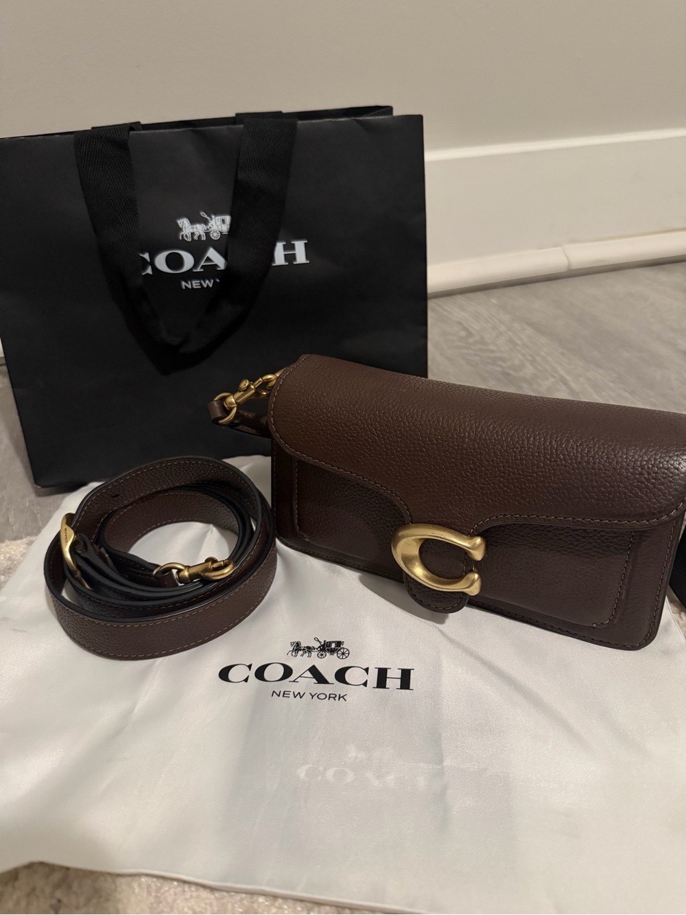 Coach Dark Brown Pebbled Leather Crossbody with Gold 'C' Accent